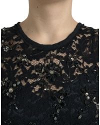 Dolce & Gabbana - Dolce Gabbana Floral Lace Crystal Embedded Dress - Lyst