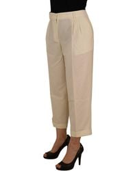 Dolce & Gabbana - Ivory High Waist Cropped Folded Hem Trousers Pants - Lyst