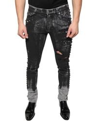 Dolce & Gabbana - Embellished Cotton Skinny Denim Jeans - Lyst
