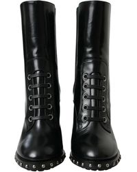 Dolce & Gabbana - Leather Studded Lace Up Boots Shoes - Lyst