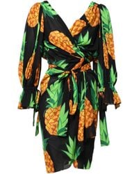 Dolce & Gabbana - Pineapple Print Silk Wrap Mini Dress - Lyst