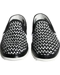 Dolce & Gabbana - Black White Weaved Slip On Men Loafers Shoes - Lyst