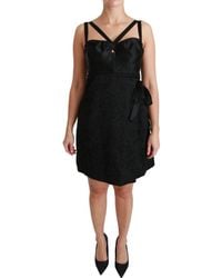 Dolce & Gabbana - Dolce Gabbana Black Stretch Satin Jacquard Mini Dress - Lyst