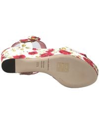 Dolce & Gabbana - Floral Print Wedges Ankle Strap Sandals Cotton - Lyst