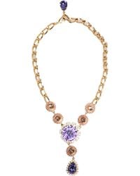 Dolce & Gabbana - Brass Crystal Pearl Floral Pendant Jewelry Necklace - Lyst