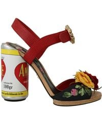 Dolce & Gabbana Multicolor Floraembellished Cylindrical Heels Amore Sandals