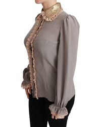 Dolce & Gabbana - Silk Gold Sequin Lace Blouse Shirt - Lyst