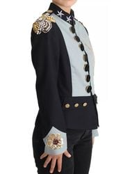 Dolce & Gabbana - Blue Button Crystal Embellished Cotton Jacket - Lyst