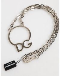 Dolce & Gabbana - Tone Brass Chain Dg Logo Pendant Necklace Real Zamak - Lyst