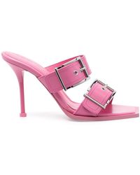 McQueen - Punk Double Buckle Leather Sandals - Lyst