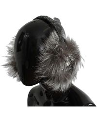 Dolce & Gabbana Fox Fur Crystal Ear Muffs - Black