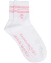 Womens Clothing Hosiery Socks Alexander McQueen Cotton Pink & White Logo Ankle Socks 
