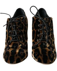 Dolce & Gabbana - Leopard Hair Lace Up Booties Shoes - Lyst