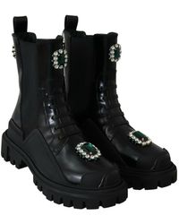 Dolce & Gabbana - Leather Crystal Combat Boots - Lyst