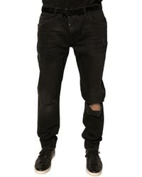 Dolce & Gabbana - Ripped Logo Cotton Skinny Denim Jeans - Lyst