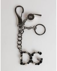 Dolce & Gabbana - Brass Metal Dg Logo Crystal Ring Keyring Keychain - Lyst