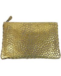 Bottega Veneta Pouch Leather Clutch Bag With Woven Trim 256400 1516 - Metallic