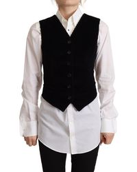 Dolce & Gabbana - Black V-neck Leopard Corduroy Button Vest Top - Lyst
