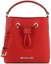 Michael Kors Suri Small Bucket Crossbody Leather Bag - Red