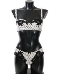 Dolce & Gabbana White Dot Silk Lace Stretch Set Underwear - Black