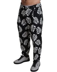 Dolce & Gabbana - Black Leaf Cotton Stretch Trouser Pants Pants - Lyst