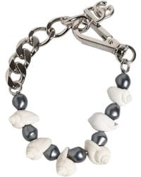 Dolce & Gabbana - Tone Brass Beaded Shell Dg Logo Pendant Bracelet - Lyst