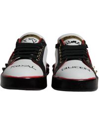 Dolce & Gabbana - Crystals Leather Portofino Sneakers Shoes Calf - Lyst