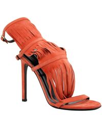 Gucci Suede Strappy Fringed Becky Sandals Shoes 347284 6525 - Orange