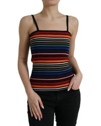 Dolce & Gabbana - Striped Cotton Blend Tank Top With Logo Detail - Lyst
