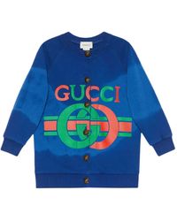 Gucci Kids Royal Dye Cotton Button-up Sweatshirt 10 Xs To S 575177 - Blue
