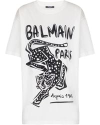 Balmain - Leopard Print T-Shirt - Lyst