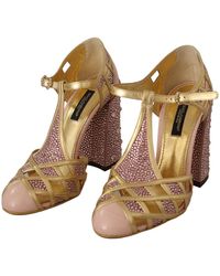 Dolce & Gabbana - Leather Crystal Pumps T-Strap Shoes - Lyst