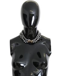 Dolce & Gabbana Black Faux Pearl Crystals Tone Brass Necklace - Metallic