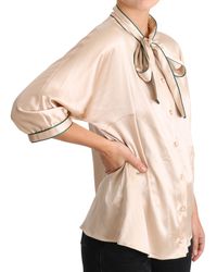 Dolce & Gabbana - Beige Ribbon Silk Stretch Top Blouse - Lyst