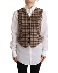 Dolce & Gabbana - Elegant Checkered V-Neck Sleeveles Vest Top - Lyst