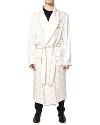 Dolce & Gabbana - Ivory Silk Logo Wrap Robe Coat Jacket - Lyst