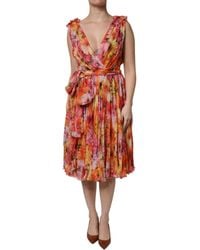 Dolce & Gabbana - Floral Silk V-Neck Chiffon Dress - Lyst