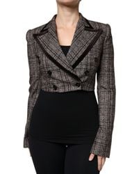 Dolce & Gabbana - Plaid Long Sleeve Cropped Coat Jacket - Lyst