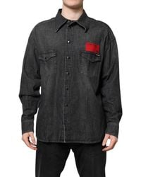 Dolce & Gabbana - Logo Cotton Button Down Denim Shirt - Lyst