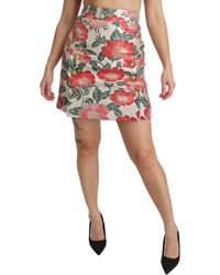 Dolce & Gabbana - Dolce Gabbana Green Red Floral High Waist Mini Skirt - Lyst