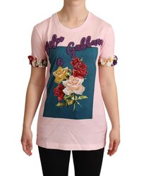 Dolce & Gabbana - Pink Cotton Floral Roses Crewneck T-shirt - Lyst