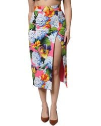Dolce & Gabbana - Floral Print Midi Skirt Side Slit - Lyst
