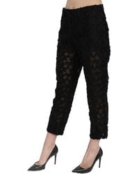 Dolce & Gabbana - Mesh Pants With 3d Floral Embroidery - Lyst