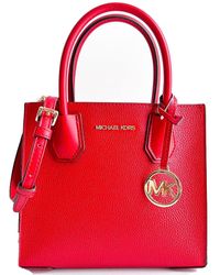 Michael Kors Mercer Medium Leather Messenger Crossbody Satchel Bag - Red