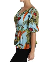 Dolce & Gabbana - Dolce Gabbana Multicolor Vegetable Print Silk Top Peplum Wrap Blouse - Lyst