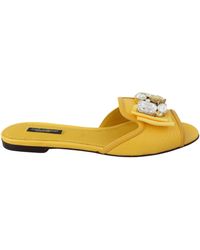Dolce & Gabbana Leather Crystals Sandals Slides Shoes - Yellow