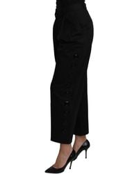 Dolce & Gabbana - Black High Waist Cropped Cotton Stretch Pants - Lyst