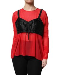 Dolce & Gabbana - Layered Mesh Top With Satin Corset - Lyst