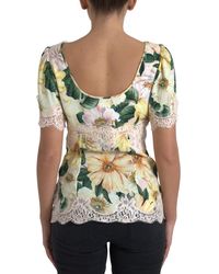 Dolce & Gabbana - Floral Lace V Neck Blouse Silk - Lyst