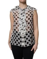 Dolce & Gabbana - Polka Dot Silk Blouse Ruffled Neckline - Lyst